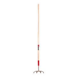 Sarcloir à patates, 4 dents de 6" à bout plat, manche en bois dur 52"