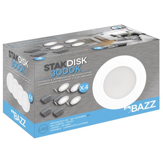 Luminaires encastrés DEL, 4", blanc mat, 8 W, 4/pqt