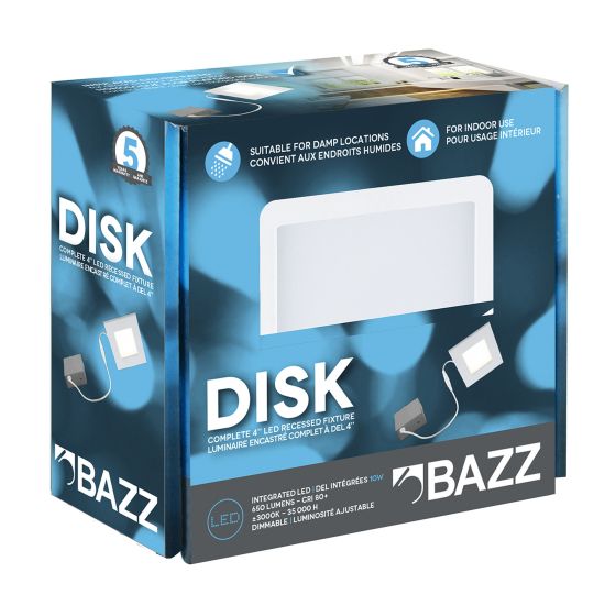 Luminaire encastré carré à DEL DISK - 3 000 K - Blanc mat