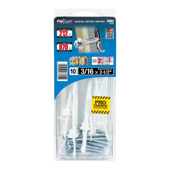 FLIPTOGGLE Anchors for Hollow Walls 3/16" x 2 1/2" (+ Bolts) (10)