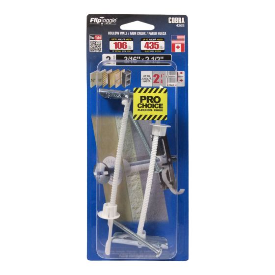 FLIPTOGGLE Anchors for Hollow Walls 3/16" x 2 1/2" (+ Bolts) (2)