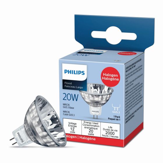 Ampoule halogène MRC16 de 20 W à culot GU5.3, à intensité variable et à faisceau large