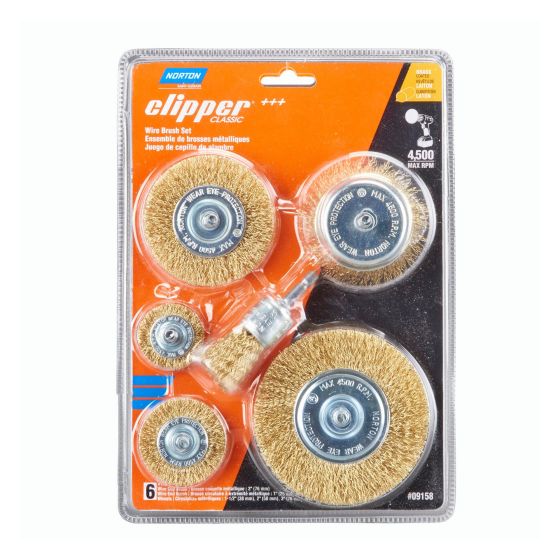 Ensemble de 6 brosses métalliques en laiton avec tige 1/4", Clipper Classic, 4 500 tr/min