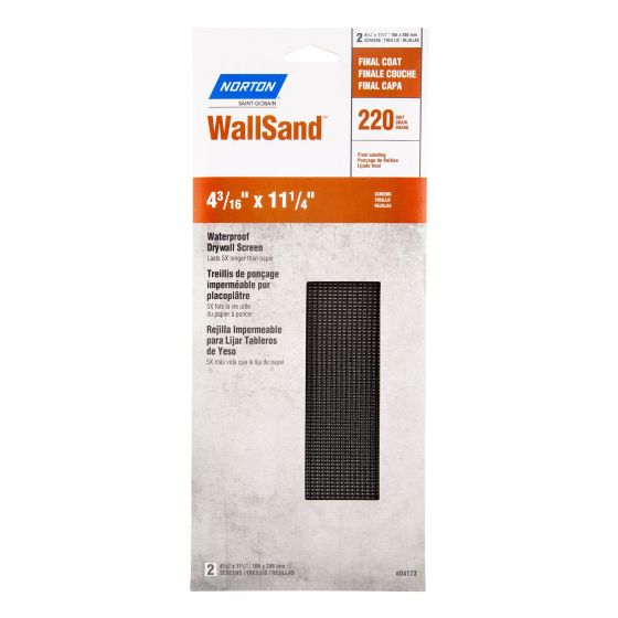 Treillis de ponçage imperméable Norton Wallsand pour placoplâtre, 11 1/4" x 4 3/16", Gr. 220, 2/pqt