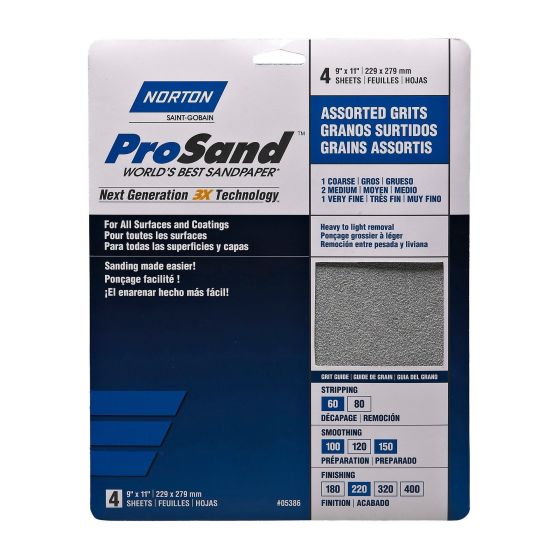 Sanding Paper - ProSand - Assorted - 11" x 9" - 4/Pkg