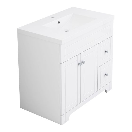 Meuble-lavabo, Brooklyn, 2 portes/2 tiroirs, blanc laqué, 36 1/4" x 34 3/4"