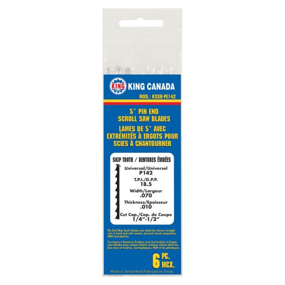 Pin End Scroll Saw Blades - 5" -18.5 TPI - 1/4" - 1/2" - 6/Pkg