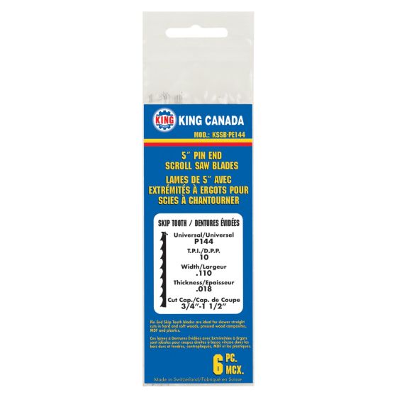 Pin End Scroll Saw Blades - 5" - 10 TPI - 3/4" - 1-1/2" - 6/Pkg