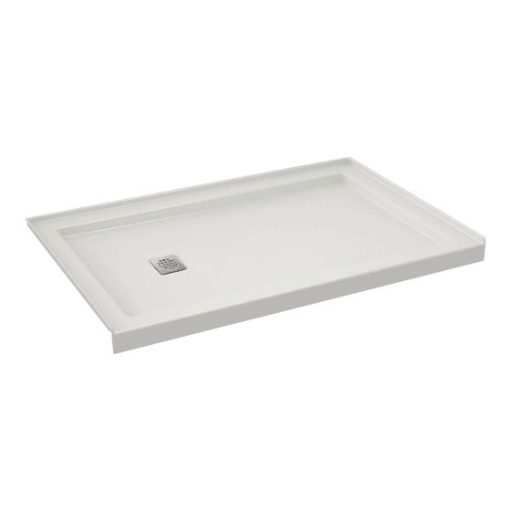 Base de douche, B3Square, 59 7/8" x 35 7/8", drain à gauche, blanc