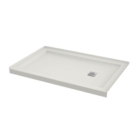 Base de douche, B3Square, 59 7/8" x 35 7/8", drain à droite, blanc