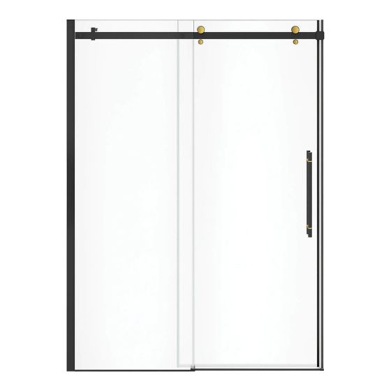 Porte de douche coulissante, Vela, 56 1/2" - 59" x 78 3/4", verre clair, noir mat/or brossé