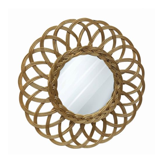 Golden Flower Rattan Mirror - 51 cm
