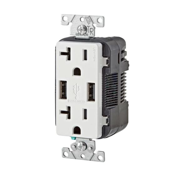 Chargeur à USB 3,6 A et prise inviolable 15 A double Decora, blanc - 2/pqt