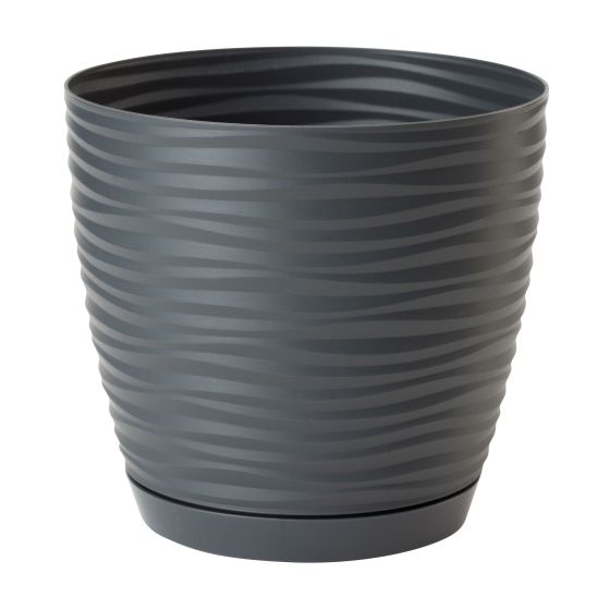 Ceramic Pot With Saucer  - Anthracite - 17 cm
