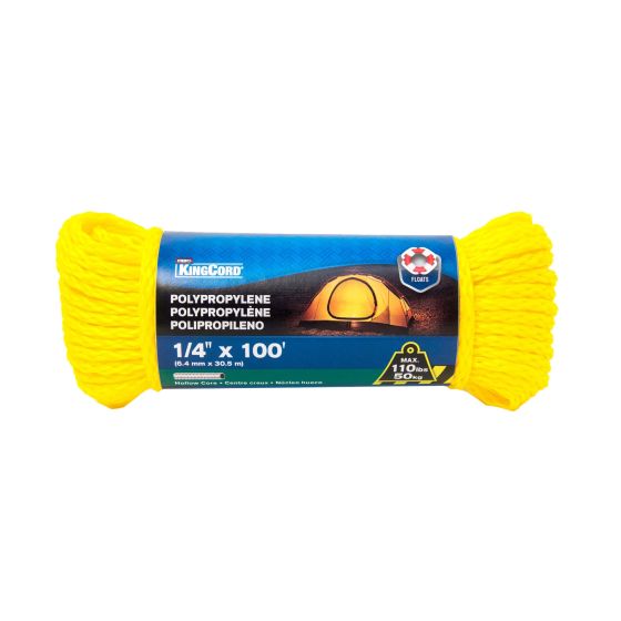 Corde à noyau creux en polypropylène, jaune, 1/4" x 100'