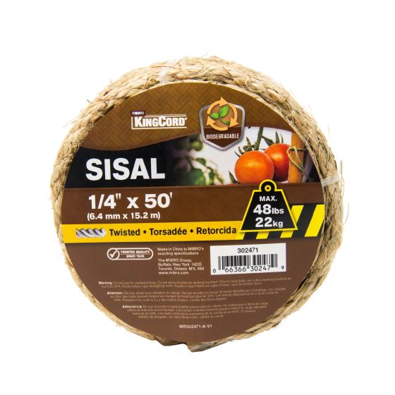 Corde en sisal torsadée, naturel, 1/4" x 50'