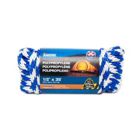 Smooth Polypropylene Braid Rope - Blue/White - 1/2" x 35'