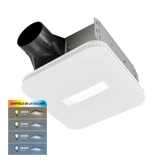 Ventilateur de salle de bain Roomside,  grille CleanCover,  DEL réglable, 80 pi³/min, 0,7 sone