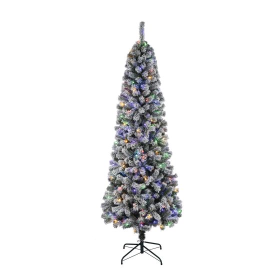 Sapin de Noël, enneigé, 200 lumières blanches et multicolores, 7'