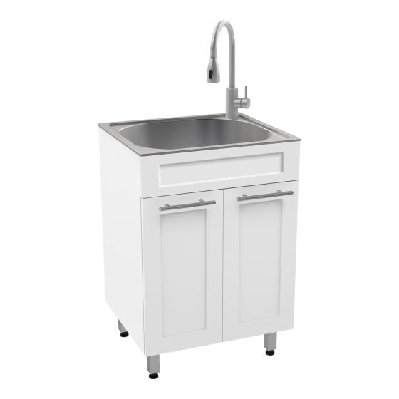 Cuve à lavage avec meuble en mélamine, blanc