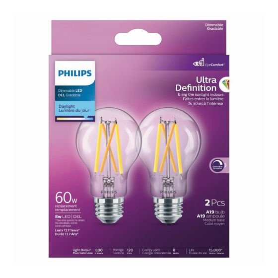 LED Light Bulb - A19 - 8 W - Daylight - 2/Pkg