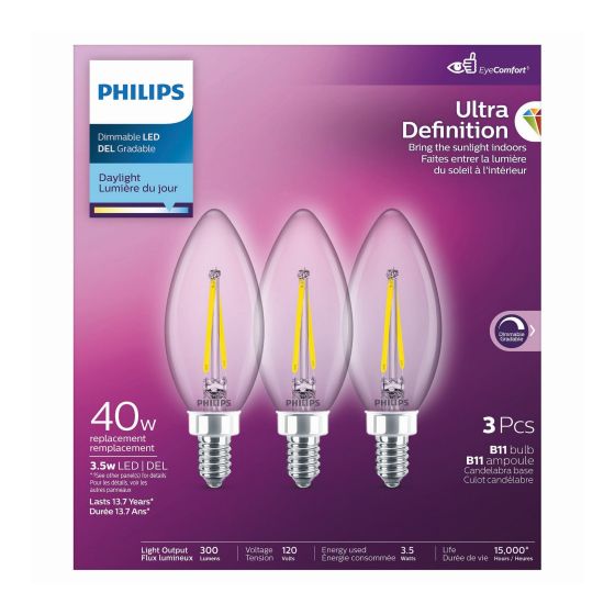 Ampoule DEL, B11, 3,5 W, lumière du jour, 3/pqt