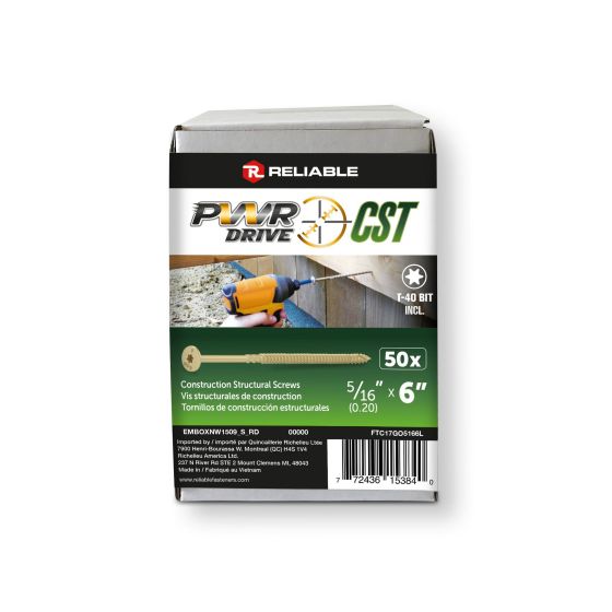 Vis structurale PWR DRIVE CST, Tête plate surdimensionnée, 5/16 po x 6 po, Boite de 50