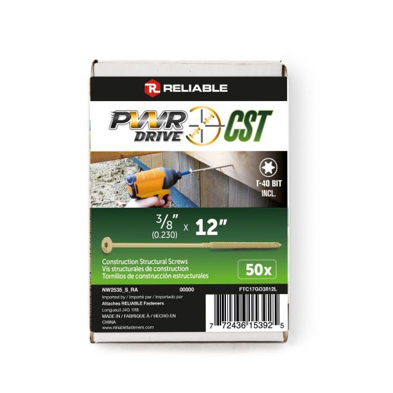 Vis structurale PWR DRIVE CST, Tête plate surdimensionnée, 3/8 po x 12 po, Boite de 50