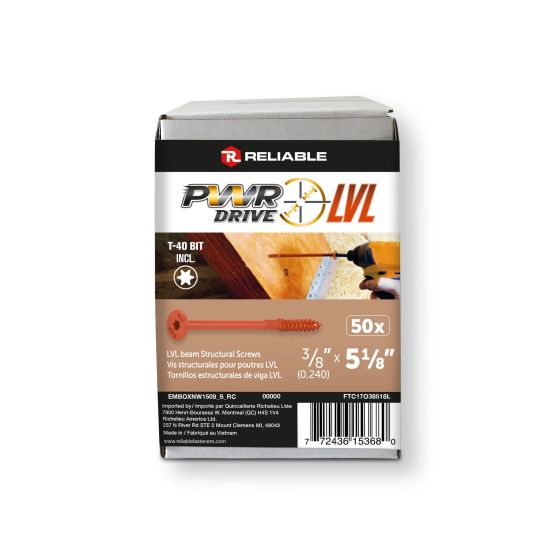 Vis structurale PWR DRIVE LVL, Tête plate surdimensionnée, 3/8 po x 5 1/8 po, Boite de 50