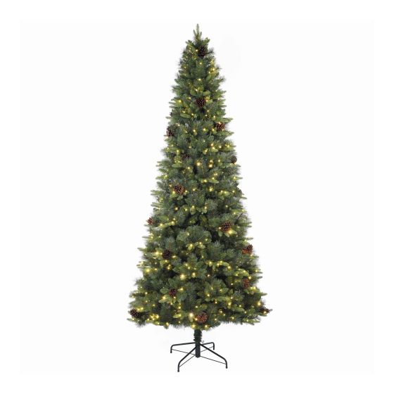Sapin de Noël, pommes de pin, 600 lumières blanches et multicolores, 9'