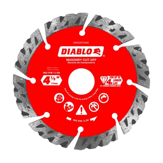 Disque à tronçonner à segments diamantés Turbo, pour maçonnerie, 4 1/2"