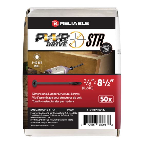 Vis structurale, PWR, T17, noir, 3/8" x 8 1/2", 50/pqt