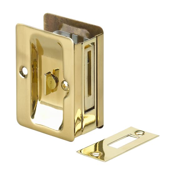 Rectangular Privacy Pocket Door Lock - Recessed - Brass