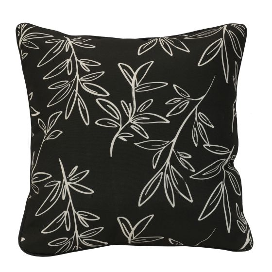 Coussin d'extérieur, feuille, noir, 18" x 18"