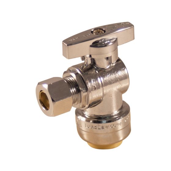 Valve équerre, laiton, 1/2" push x 3/8", 4/pqt