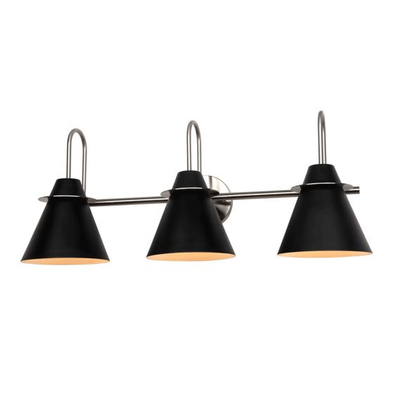 Applique murale de vanité, 3 lumières, Piana, noir-nickel, 28"