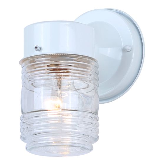 Applique murale extérieure, verre transparent, blanc, 4-1/2 po x 7-1/2 po x 6 po