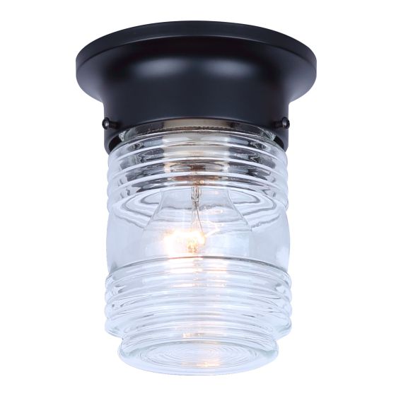 Plafonnier d’extérieur, verre transparent, encastré, 5 po x 6 po, noir