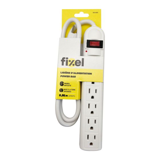 Indoor Power Bar – 6 Outlets – 3’ Cord – White