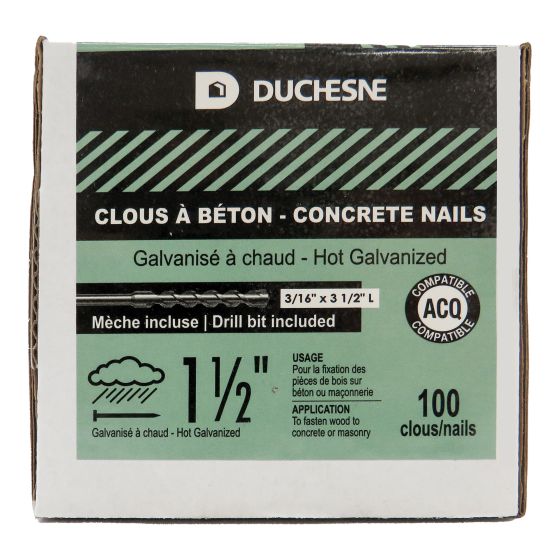 Clous pour béton, galvanisés à chaud, avec mèche, 1 1/2", 100/pqt