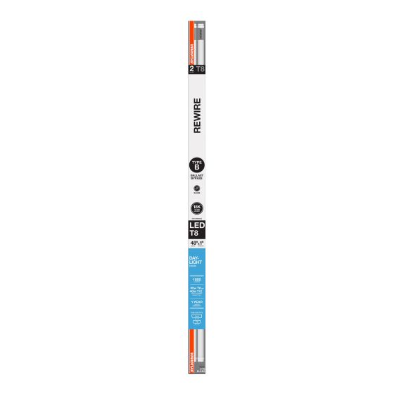 LED T8 Tube, Rewire Type B, Cold White, 15W, 48-in, 2-pk