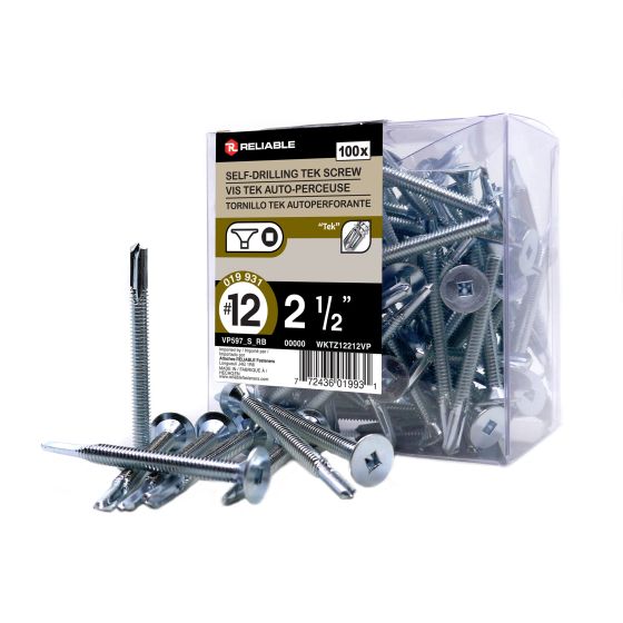 Self Drilling Tek Screw – Zinc – TW – FH - #12-24 x 2 1/2" - 100/pkg