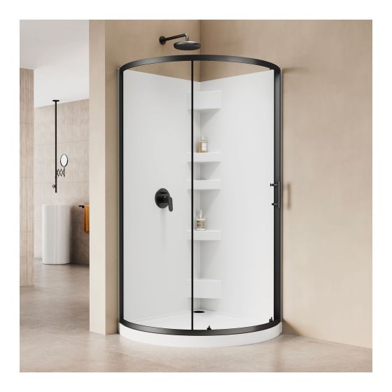 Opaline Round Shower Kit – 3-Piece – 36" x 76" – Matte Black