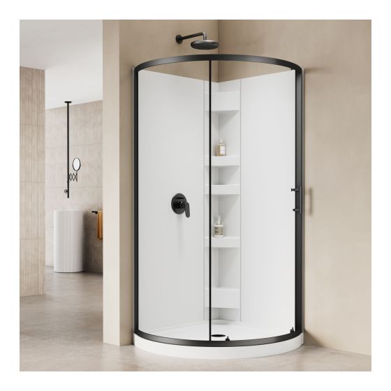 Opaline Round Shower Kit – 3-Piece – 36" x 76" – Matte Black
