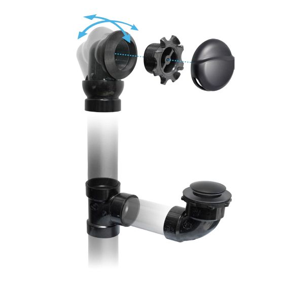 Ensemble bonde et trop-plein, ABS, 1 1/2", angle ajustable, noir