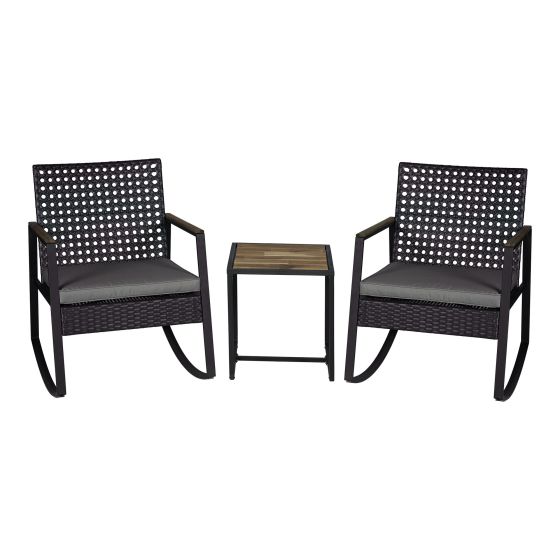 Verso Rocking Bistro Set - 3-Piece - Steel and Acacia Wood