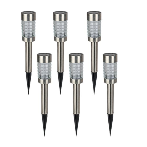 Lumières solaires DEL sur piquet, acier inoxydable, 6/pqt