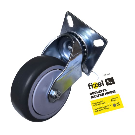 Swivel Caster - Rubber - 3" - 75kg Load Capacity - Grey