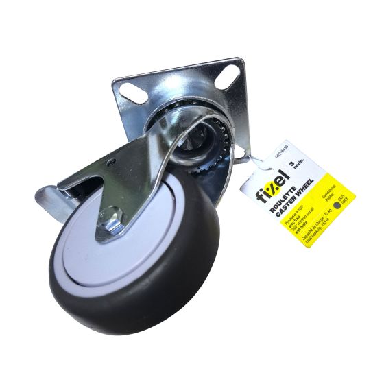 Swivel Caster with Brake - Rubber - 3" - 75kg Load Capacity - Grey