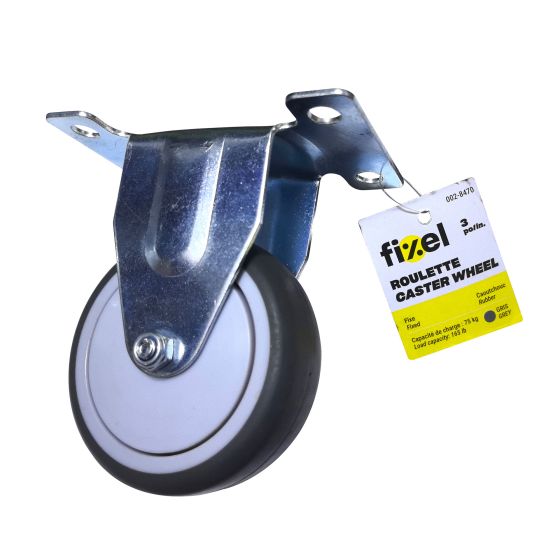 Rigid Caster - Rubber - 3" - 75kg Load Capacity - Grey